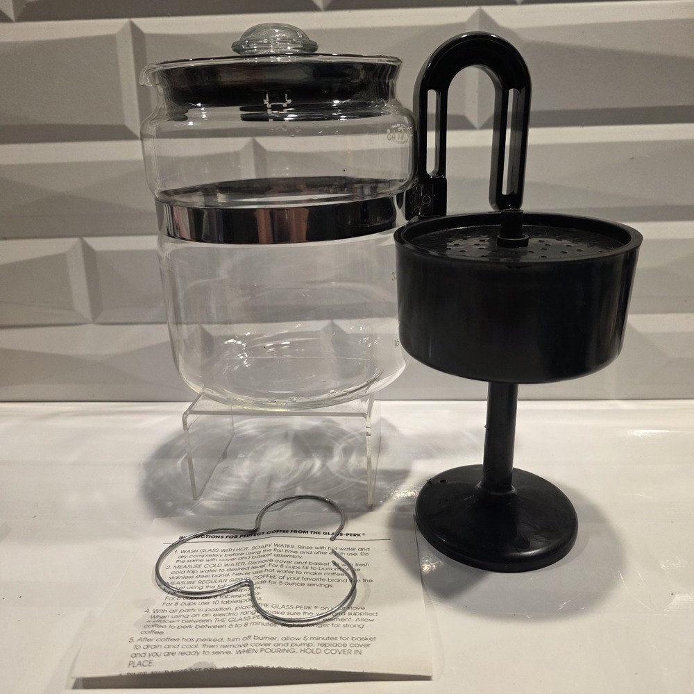 Vintage Gemco Brand Heat Resistant Glass Coffee Pot Percolator Stove Top 8 Cup